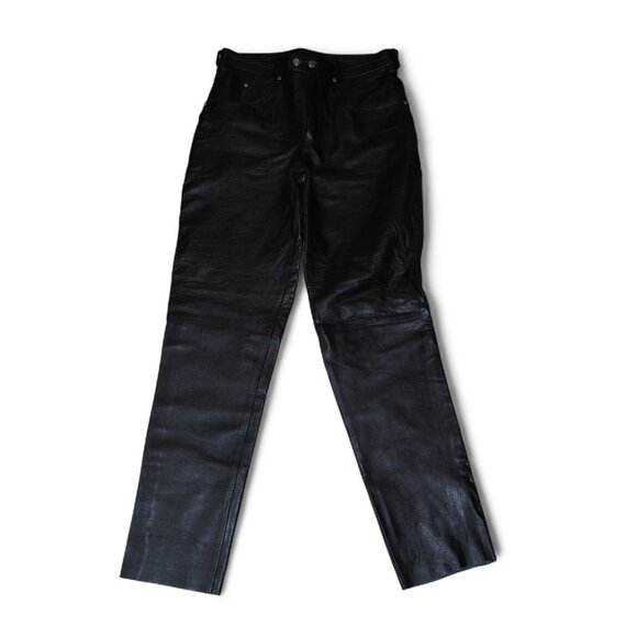 Wild Rider VTG Leather Motorcycle Leather Pants Men's 34 Black (Raw Hem) - Picture 1 of 11